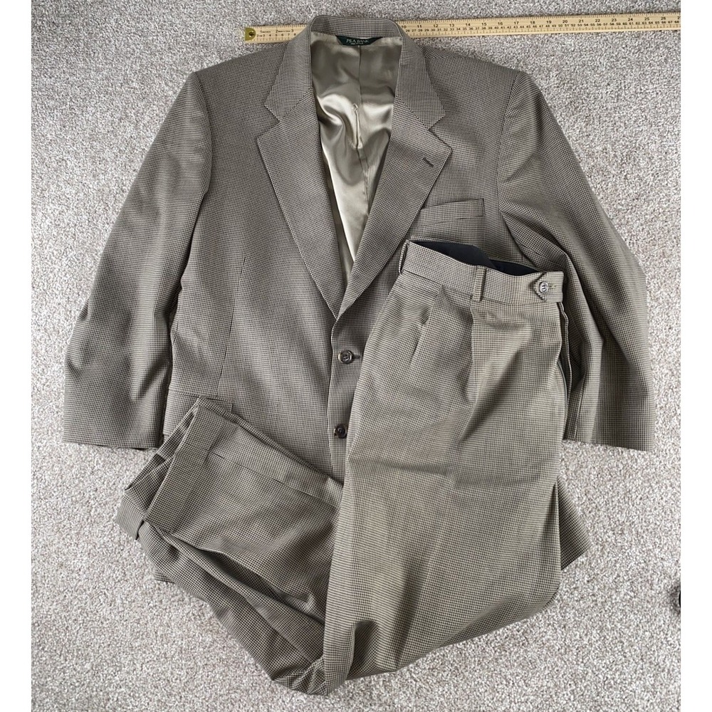Jos A Bank 46R 40x28 Beige Plaid Wool Gordon Mens Jacket Pants Suit Made In USA